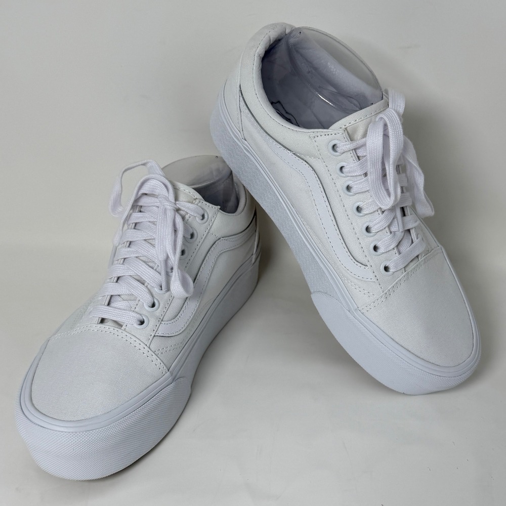 Vans Old Skool Stackform True White Canvas Platform Sneakers Mens 7 Womens 8.5 - Picture 12 of 16